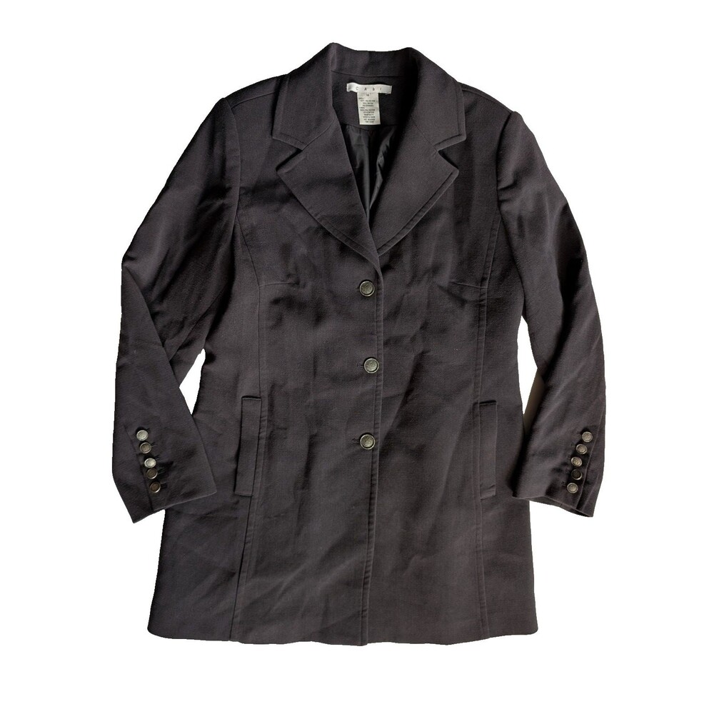 Cabi Style #384 Military Peacoat Blazer Longline Jacket Carbon Dark Gray Size 14